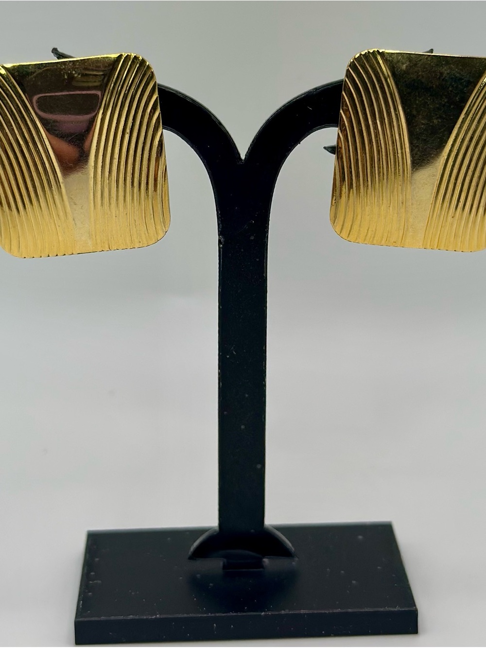 Classic Gold Tone Ribbed Square Clip-On Earrings